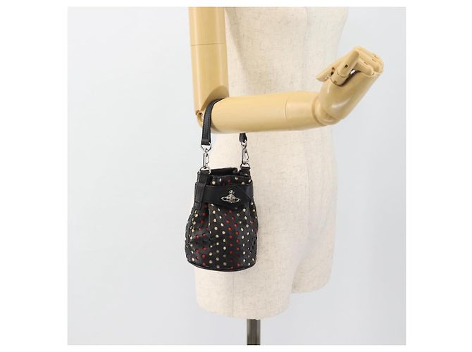 Pochette Vivienne Westwood in pelle nera e argento Auth 181785A Nero - vista 19