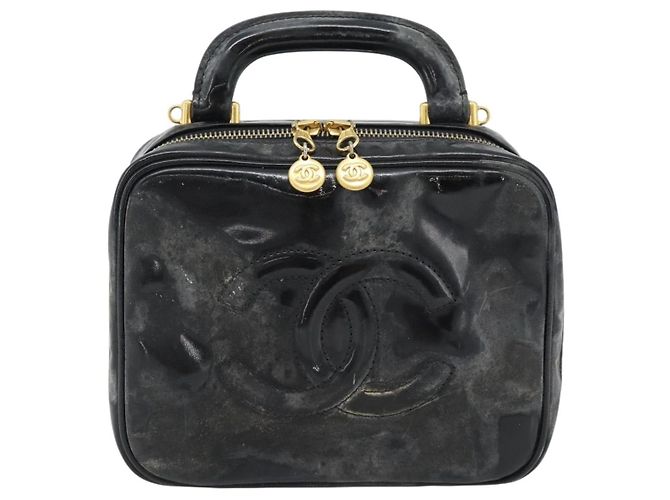 CHANEL COCO Mark Vanity Hand Bag Patent leather Black Gold CC Auth 181661 Schwarz Golden - Ansicht 13