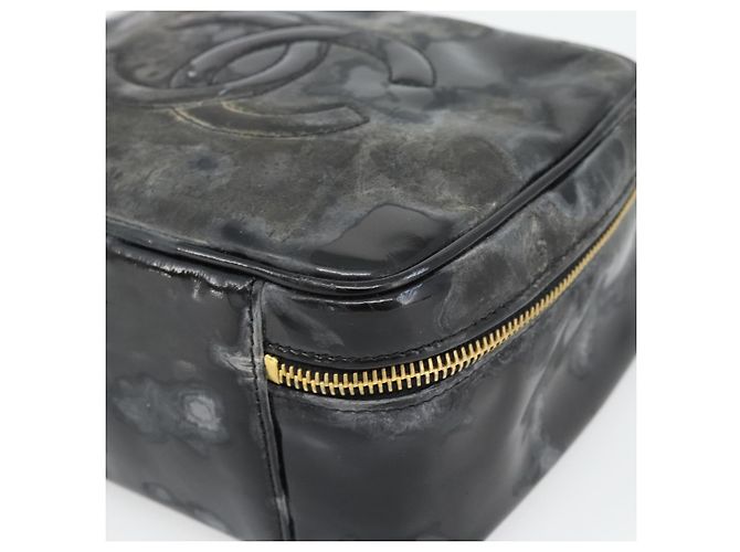 CHANEL COCO Mark Vanity Hand Bag Patent leather Black Gold CC Auth 181661 Schwarz Golden - Ansicht 15