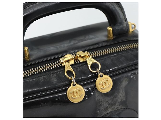 CHANEL COCO Mark Vanity Hand Bag Patent leather Black Gold CC Auth 181661 Schwarz Golden - Ansicht 19