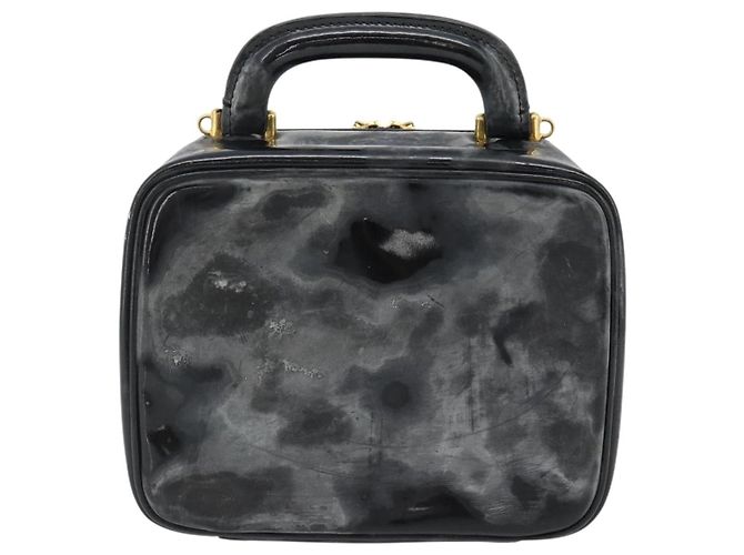 CHANEL COCO Mark Vanity Hand Bag Patent leather Black Gold CC Auth 181661 Schwarz Golden - Ansicht 2