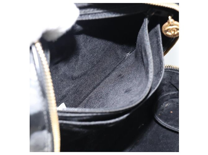 CHANEL COCO Mark Vanity Hand Bag Patent leather Black Gold CC Auth 181661 Schwarz Golden - Ansicht 25