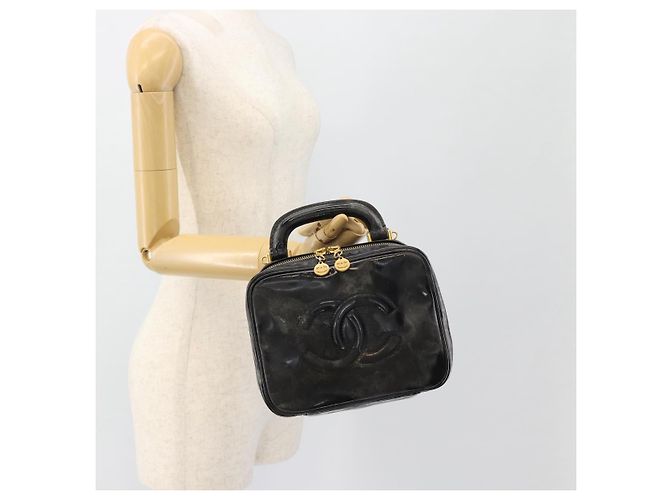 CHANEL COCO Mark Vanity Hand Bag Patent leather Black Gold CC Auth 181661 Schwarz Golden - Ansicht 28