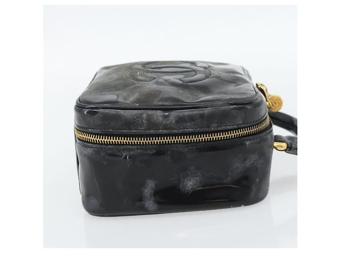 CHANEL COCO Mark Vanity Hand Bag Patent leather Black Gold CC Auth 181661 Schwarz Golden - Ansicht 4