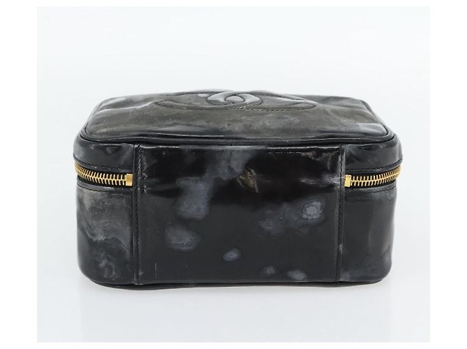 CHANEL COCO Mark Vanity Hand Bag Patent leather Black Gold CC Auth 181661 Schwarz Golden - Ansicht 5