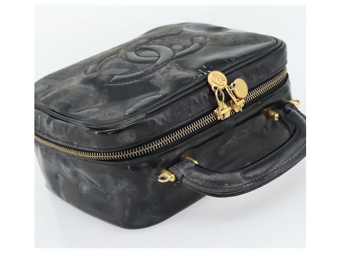 CHANEL COCO Mark Vanity Hand Bag Patent leather Black Gold CC Auth 181661 Schwarz Golden - Ansicht 6