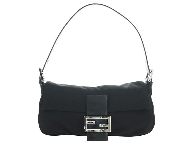 Borsa a tracolla FENDI Mamma Baguette in cotone nero e argento Auth 182029SAM - vista 13