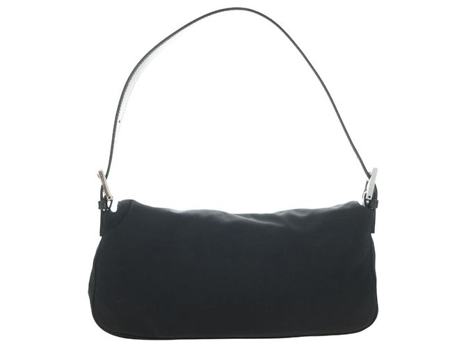 Borsa a tracolla FENDI Mamma Baguette in cotone nero e argento Auth 182029SAM - vista 2