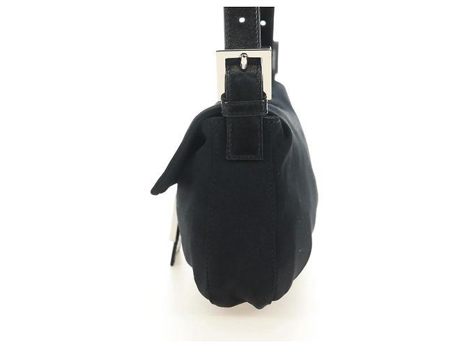 Borsa a tracolla FENDI Mamma Baguette in cotone nero e argento Auth 182029SAM - vista 3