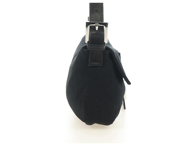 Borsa a tracolla FENDI Mamma Baguette in cotone nero e argento Auth 182029SAM - vista 4