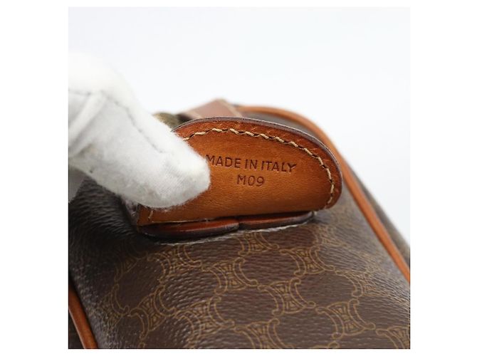 Céline Borsa CELINE Macadam Canvas PVC Pelle Marrone Oro Auth 182072A D'oro - vista 12