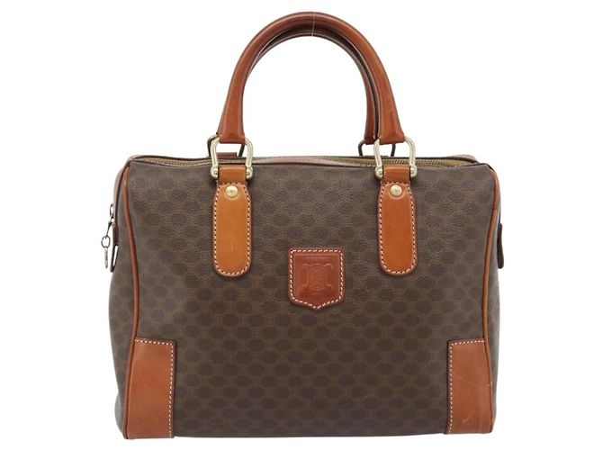 Céline Borsa CELINE Macadam Canvas PVC Pelle Marrone Oro Auth 182072A D'oro - vista 13