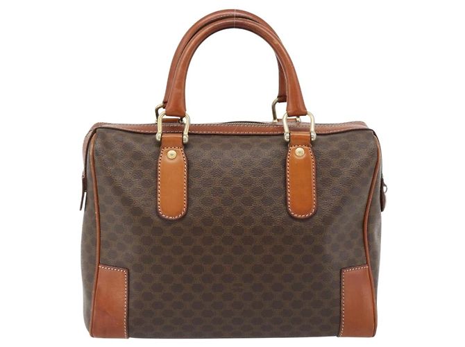 Céline Borsa CELINE Macadam Canvas PVC Pelle Marrone Oro Auth 182072A D'oro - vista 2