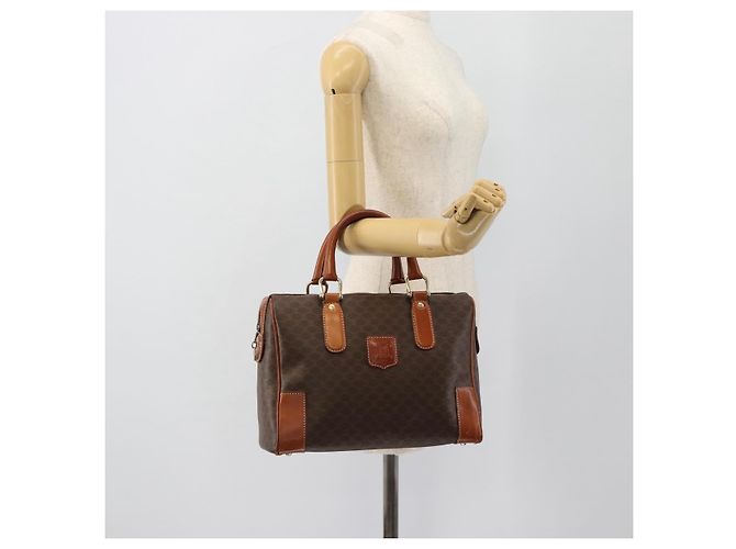 Céline Borsa CELINE Macadam Canvas PVC Pelle Marrone Oro Auth 182072A D'oro - vista 22