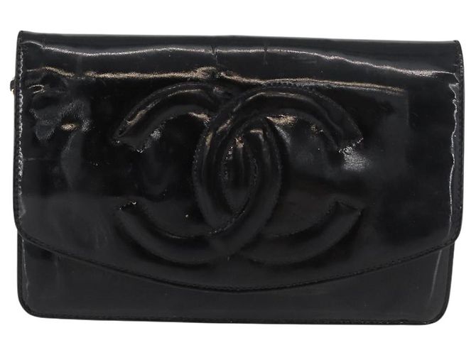 CHANEL COCO Mark Chain Shoulder Bag Patent leather Black Gold CC Auth 181676A Nero D'oro - vista 13