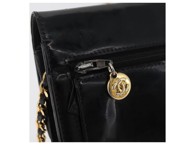 CHANEL COCO Mark Chain Shoulder Bag Patent leather Black Gold CC Auth 181676A Nero D'oro - vista 19