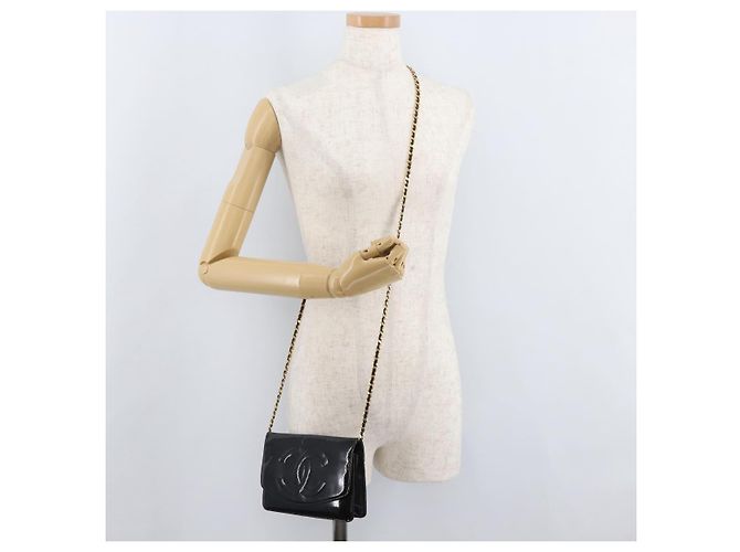CHANEL COCO Mark Chain Shoulder Bag Patent leather Black Gold CC Auth 181676A Nero D'oro - vista 26
