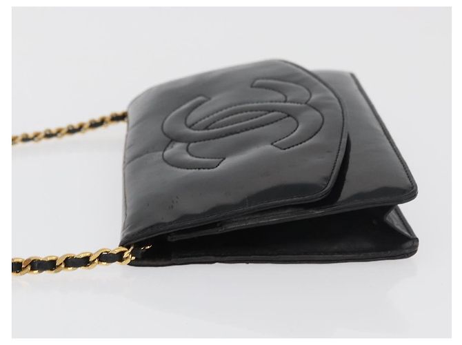 CHANEL COCO Mark Chain Shoulder Bag Patent leather Black Gold CC Auth 181676A Nero D'oro - vista 4