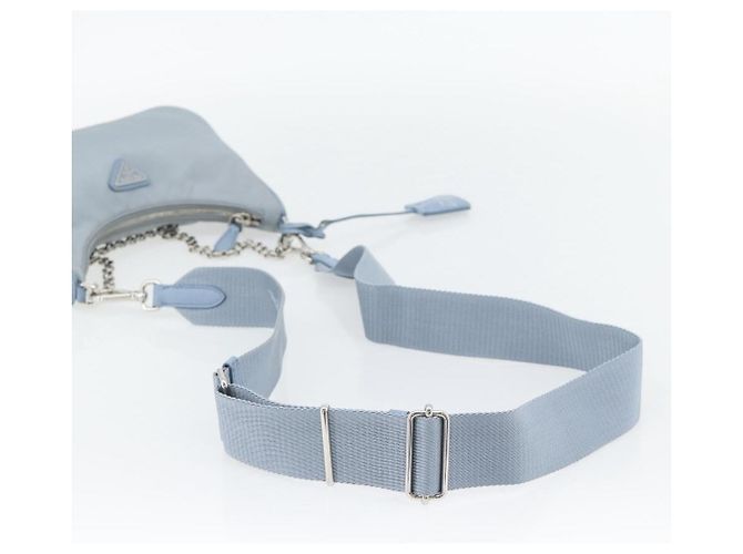 PRADA Re-Edition Shoulder Bag Nylon Blue Silver Auth ka4501A Silvery - view 8