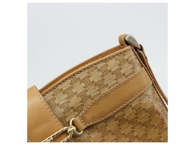 Céline Borsa a Spalla CELINE Macadam Canvas PVC Pelle Beige Oro Auth 182451 D'oro - vista 10