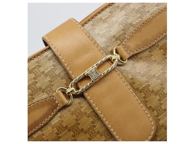 Céline Borsa a Spalla CELINE Macadam Canvas PVC Pelle Beige Oro Auth 182451 D'oro - vista 17