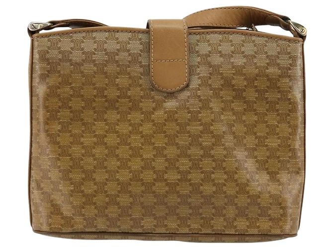 Céline Borsa a Spalla CELINE Macadam Canvas PVC Pelle Beige Oro Auth 182451 D'oro - vista 2