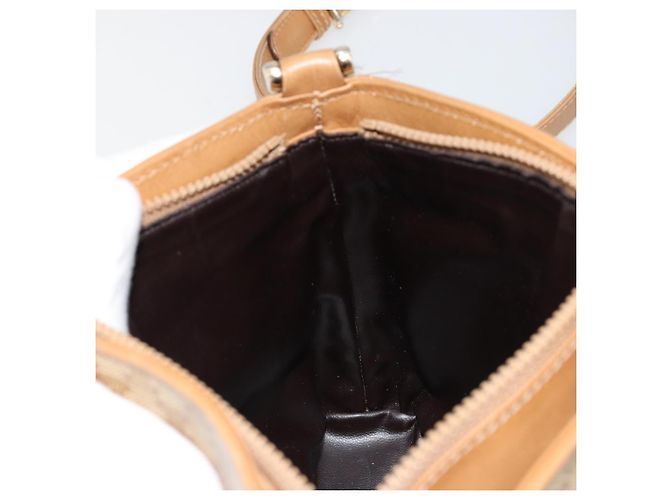 Céline Borsa a Spalla CELINE Macadam Canvas PVC Pelle Beige Oro Auth 182451 D'oro - vista 21