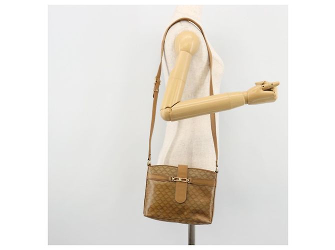 Céline Borsa a Spalla CELINE Macadam Canvas PVC Pelle Beige Oro Auth 182451 D'oro - vista 24