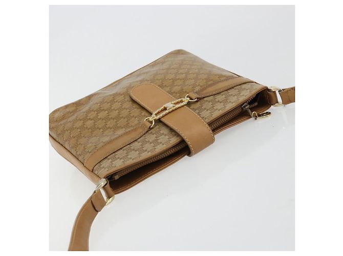 Céline Borsa a Spalla CELINE Macadam Canvas PVC Pelle Beige Oro Auth 182451 D'oro - vista 6