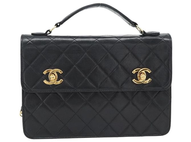 CHANEL Matelasse 23 Double Turn Lock Chain Lamb Skin 2way CC Auth 181941SAV Nero D'oro - vista 13