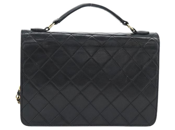 CHANEL Matelasse 23 Double Turn Lock Chain Lamb Skin 2way CC Auth 181941SAV Nero D'oro - vista 2