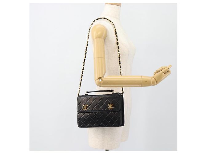CHANEL Matelasse 23 Double Turn Lock Chain Lamb Skin 2way CC Auth 181941SAV Nero D'oro - vista 27