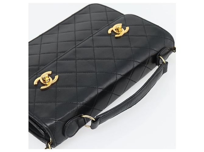CHANEL Matelasse 23 Double Turn Lock Chain Lamb Skin 2way CC Auth 181941SAV Nero D'oro - vista 6