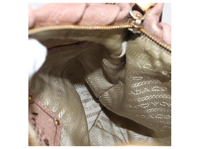 Borsa a Spalla con Catena PRADA in Pelle Rosa Oro Auth yk20410A D'oro - vista 20