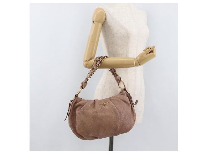 Borsa a Spalla con Catena PRADA in Pelle Rosa Oro Auth yk20410A D'oro - vista 24