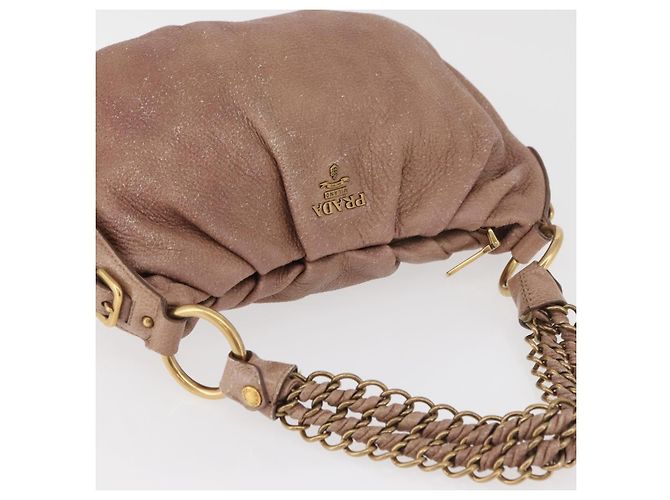 Borsa a Spalla con Catena PRADA in Pelle Rosa Oro Auth yk20410A D'oro - vista 6