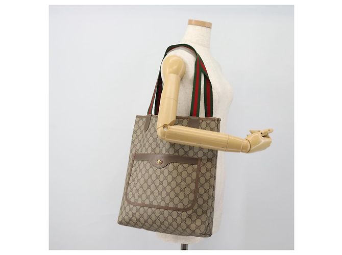 Borsa Tote GUCCI GG Supreme Web Sherry Line PVC Beige 39 02 003 Auth BA13156 - vista 22