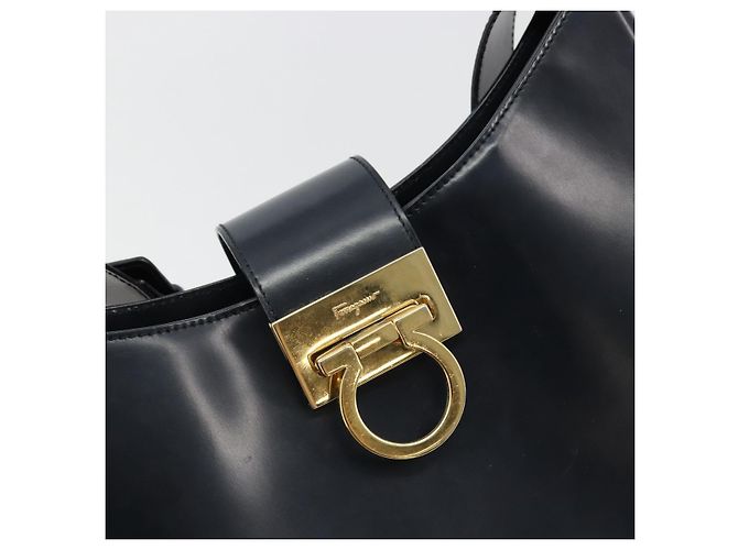 Borsa a tracolla Salvatore Ferragamo Gancini in pelle blu navy e oro Autentica BA13105 D'oro - vista 10