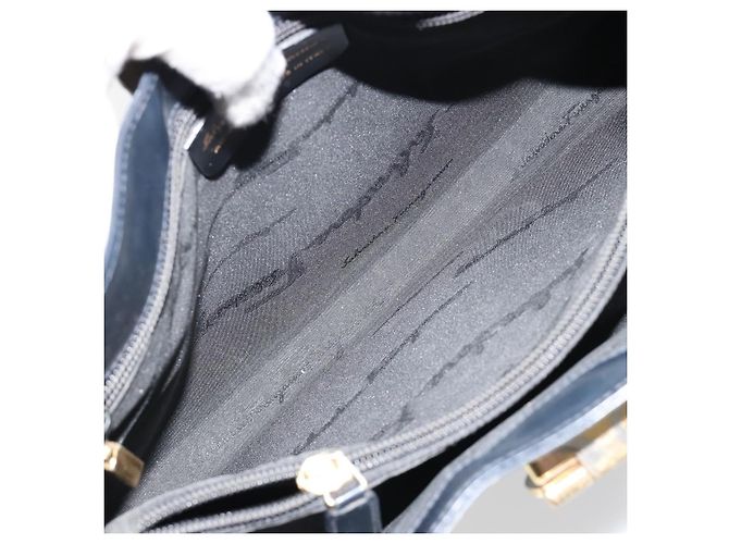 Borsa a tracolla Salvatore Ferragamo Gancini in pelle blu navy e oro Autentica BA13105 D'oro - vista 11
