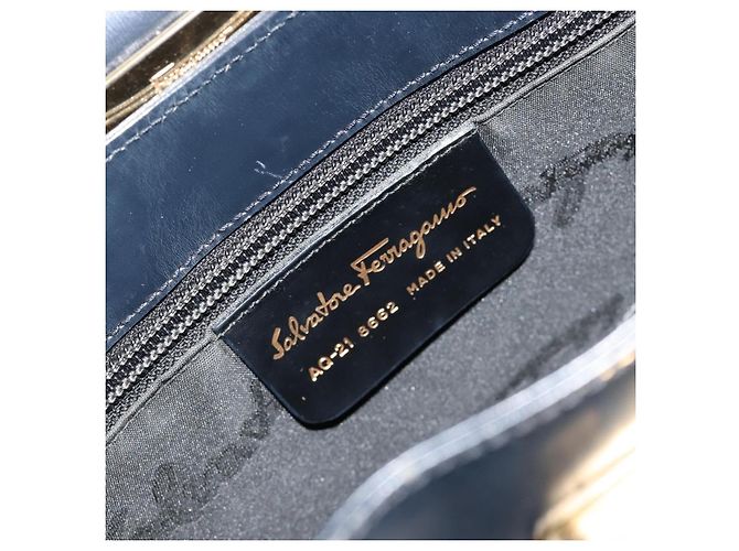Borsa a tracolla Salvatore Ferragamo Gancini in pelle blu navy e oro Autentica BA13105 D'oro - vista 12