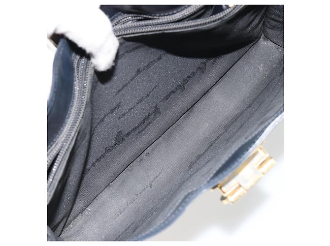 Borsa a tracolla Salvatore Ferragamo Gancini in pelle blu navy e oro Autentica BA13105 D'oro - vista 22