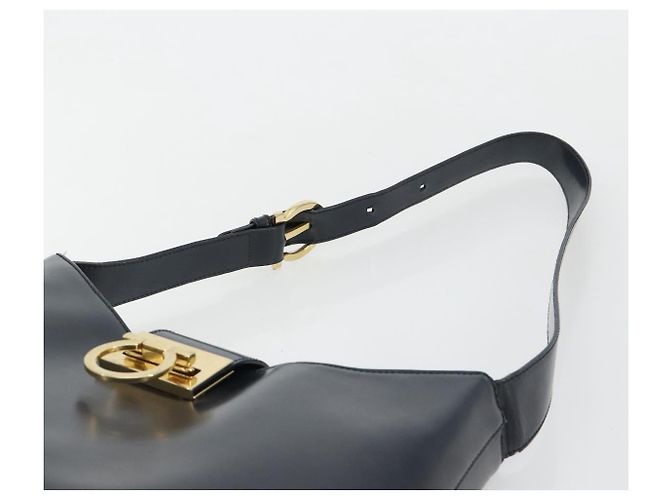 Borsa a tracolla Salvatore Ferragamo Gancini in pelle blu navy e oro Autentica BA13105 D'oro - vista 8