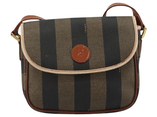 Pequin Borsa a Spalla FENDI Pecan Canvas PVC Marrone Oro Auth 182229 D'oro - vista 13