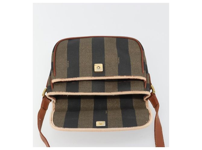 Pequin Borsa a Spalla FENDI Pecan Canvas PVC Marrone Oro Auth 182229 D'oro - vista 18