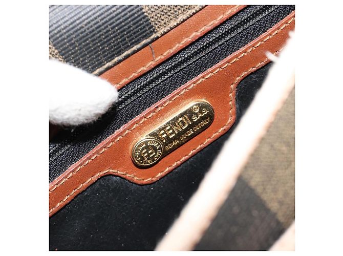 Pequin Borsa a Spalla FENDI Pecan Canvas PVC Marrone Oro Auth 182229 D'oro - vista 19