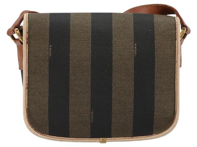 Pequin Borsa a Spalla FENDI Pecan Canvas PVC Marrone Oro Auth 182229 D'oro - vista 2