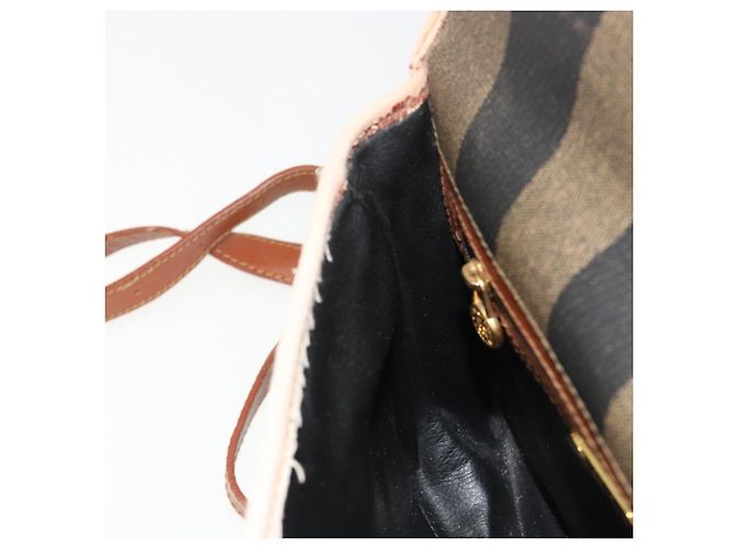 Pequin Borsa a Spalla FENDI Pecan Canvas PVC Marrone Oro Auth 182229 D'oro - vista 21