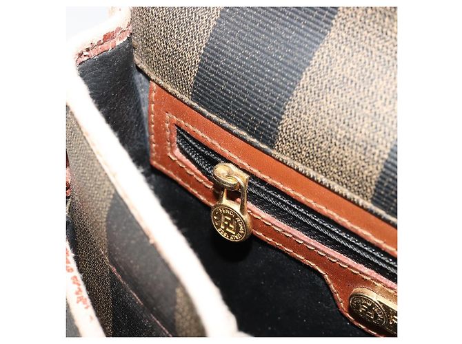 Pequin Borsa a Spalla FENDI Pecan Canvas PVC Marrone Oro Auth 182229 D'oro - vista 22