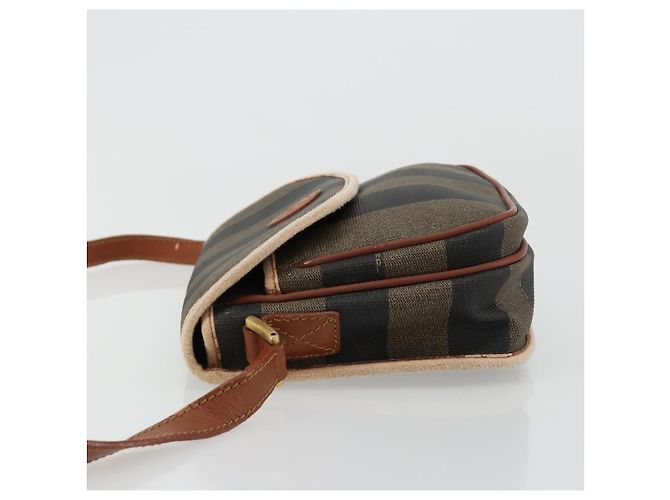Pequin Borsa a Spalla FENDI Pecan Canvas PVC Marrone Oro Auth 182229 D'oro - vista 4