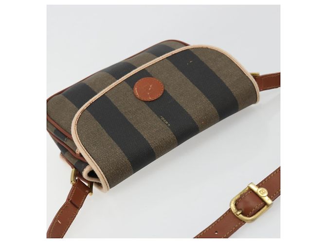 Pequin Borsa a Spalla FENDI Pecan Canvas PVC Marrone Oro Auth 182229 D'oro - vista 6